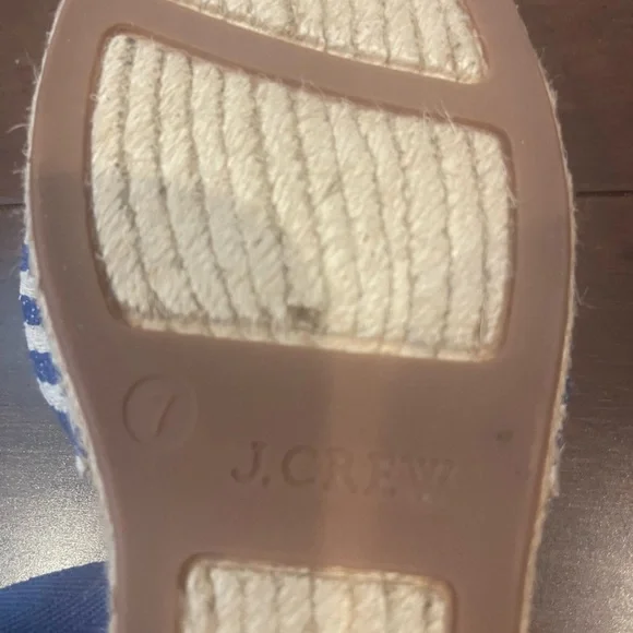 J. Crew Blue stripe & Red pompom Espadrille Sandals with Ribbon Ties - Picture 5 of 11